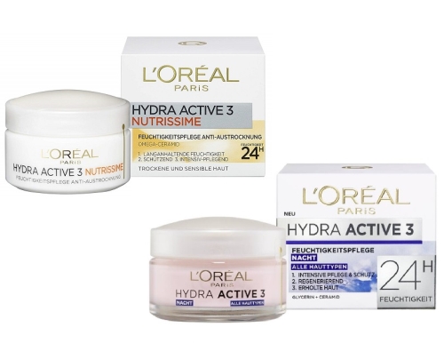 Bộ kem dưỡng ẩm ngày và đêm Loreal Hydra Active 3 24h 2x50ml (Dành cho da khô và nhạy cảm)