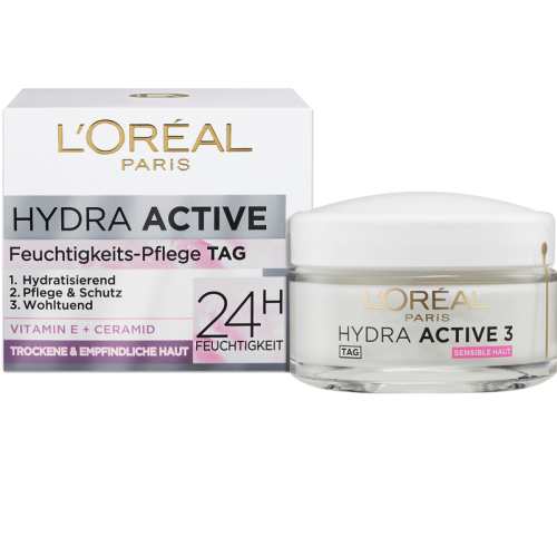 Kem Dưỡng Ẩm Da Loreal Hydra Active 3 24h Ban Ngày, 50 ml (Cho Da Khô và Nhạy Cảm)